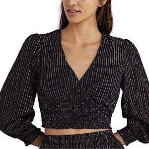 NWT! Boden• Navy & Gold Metallic Lurex Smocked Crop Blouse•Sz 10